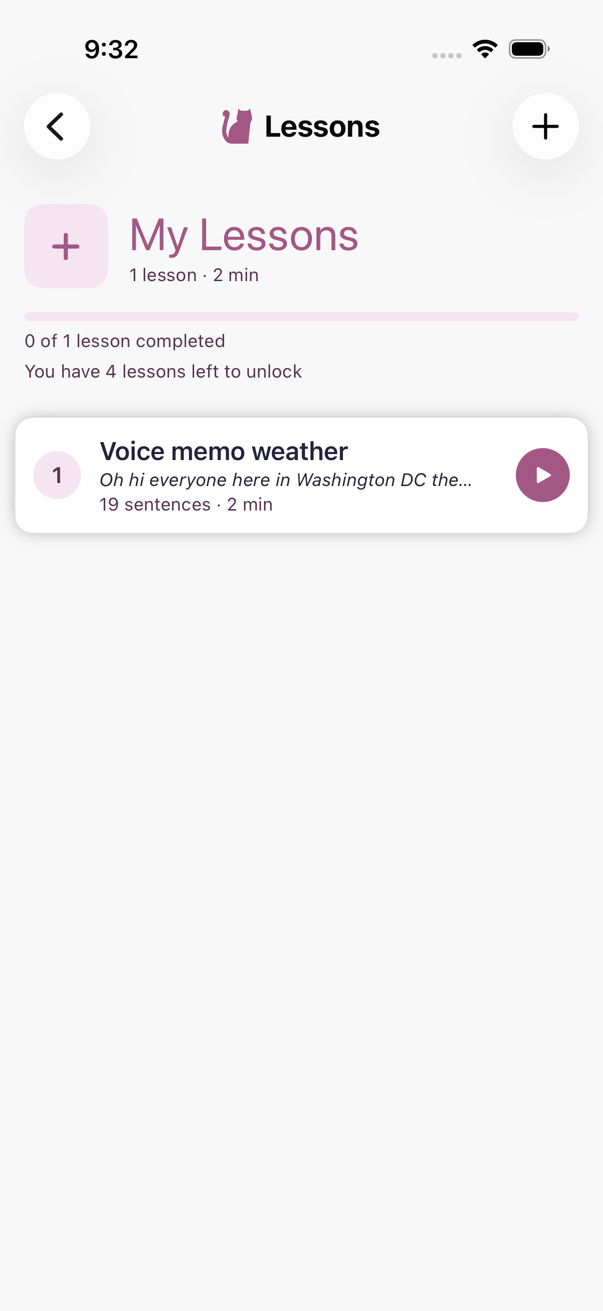My Lessons in CopyCat, with a lesson made from a voice memo.